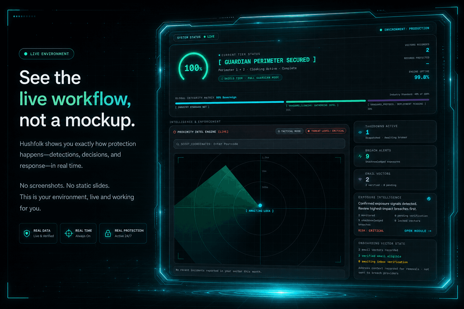 Breach intelligence command preview in dark mode
